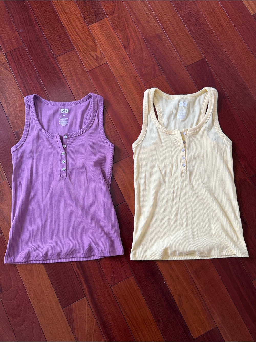 SO Ribbed Henley Tank Tops - Lavender & Pale Yellow